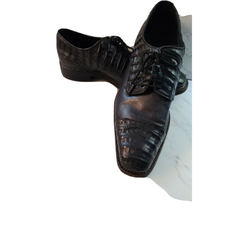 Barneys New York Black Alligator Men's Lace Shoes@[99 Sz10.5